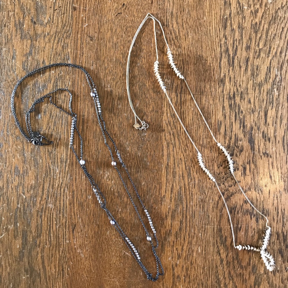 Banana Republic Gunmetal Rhinestone and Gold Pearl Bundle Necklaces